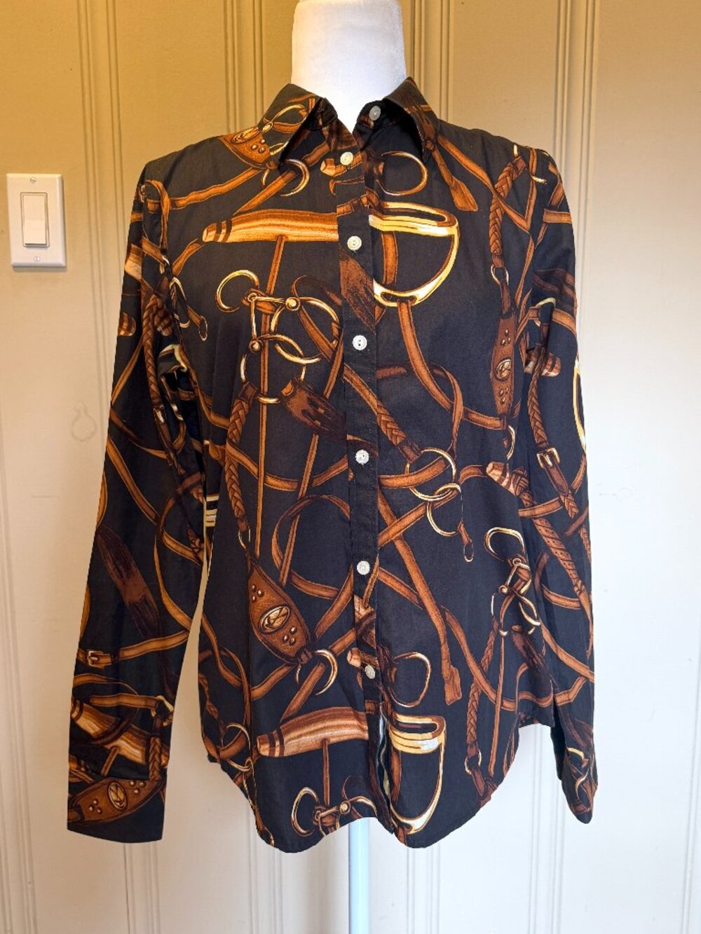 Ralph Lauren Polo Equestrian Print Button Up Shirt Cotton Lauren Jeans Company